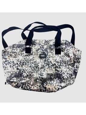 Victorias Secret Pink Large Leopard Print Tote Bag With Sequins & Black Straps 1